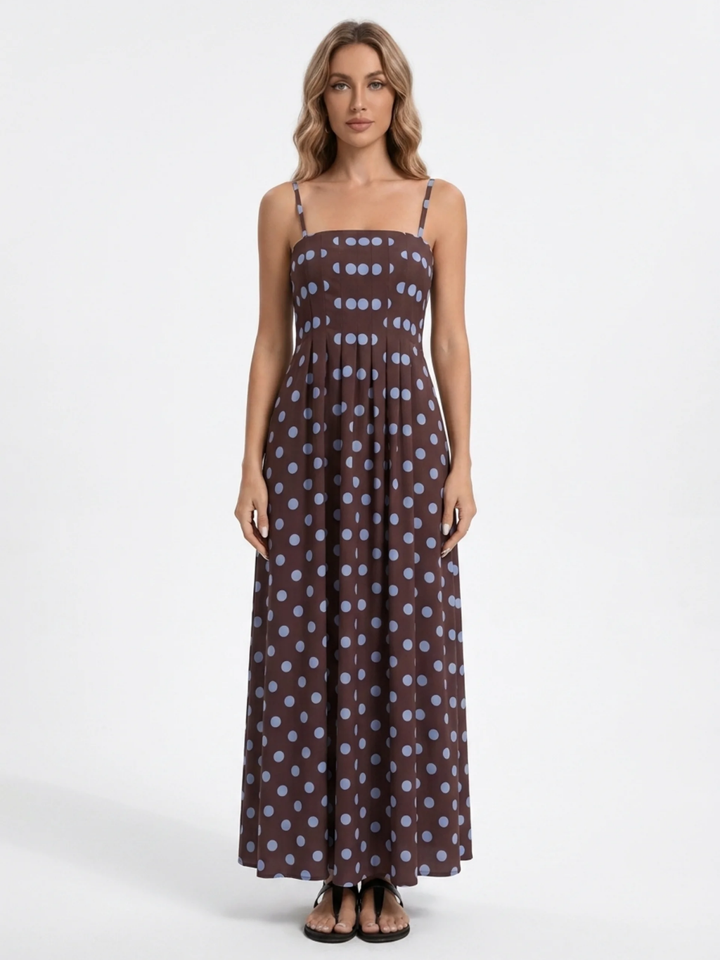 PHILIPPA Women's Polka Dot Pleated Spaghetti Strap Maxi Dress