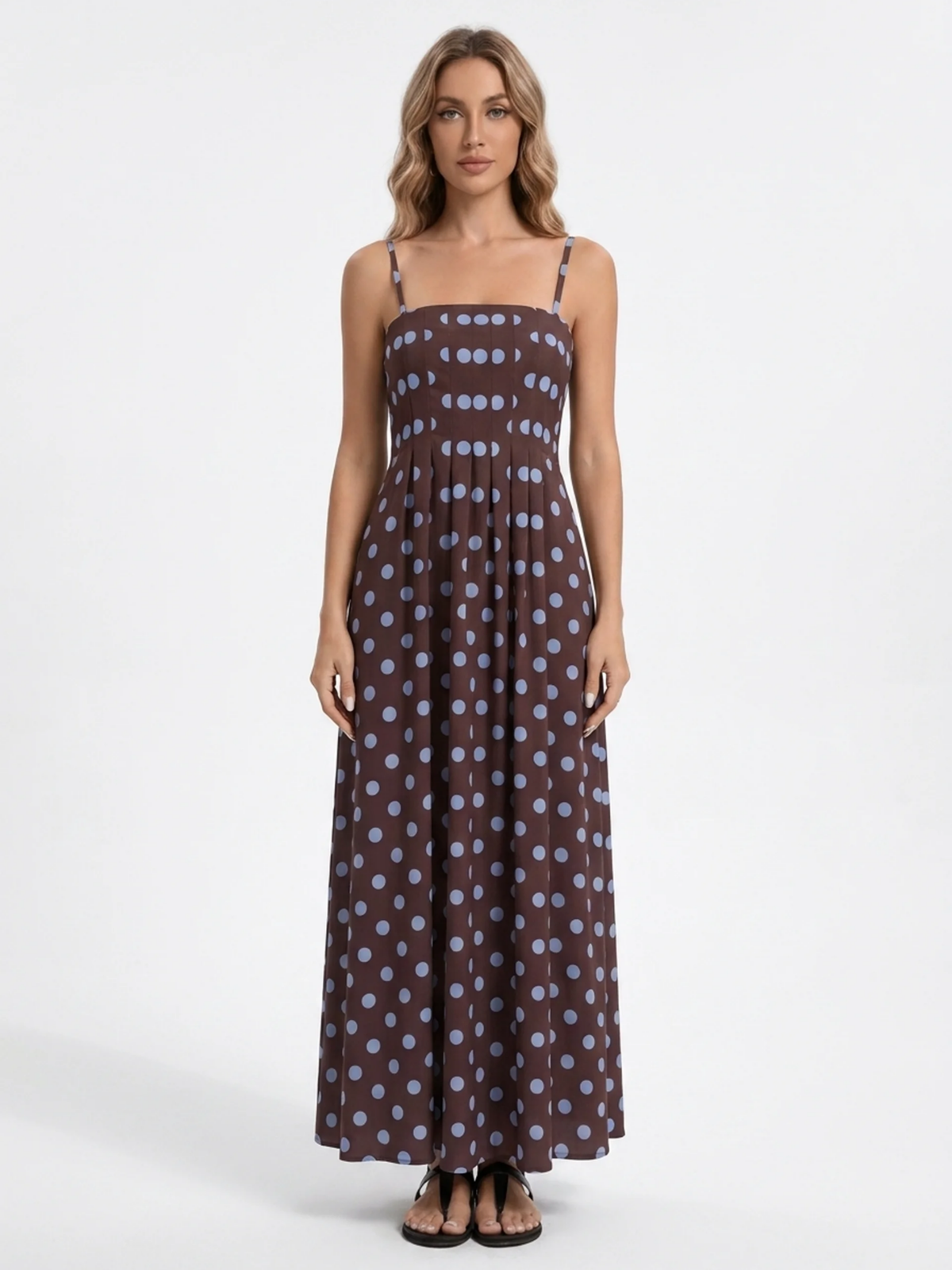 PHILIPPA Women's Polka Dot Pleated Spaghetti Strap Maxi Dress