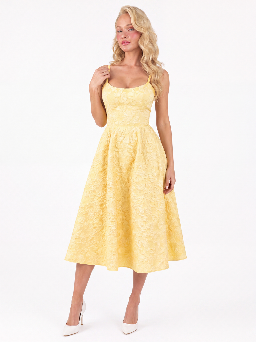 ASHGROVE Women's Textured Jacquard Square-Neck A-Line Midi Dress