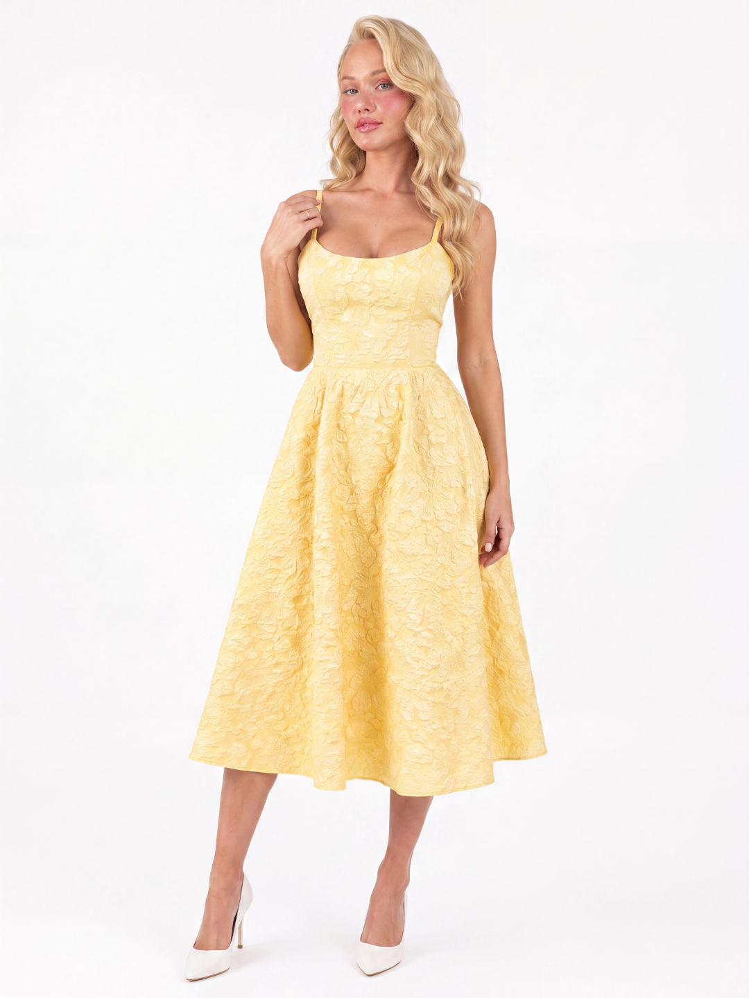 ASHGROVE Women's Textured Jacquard Square-Neck A-Line Midi Dress