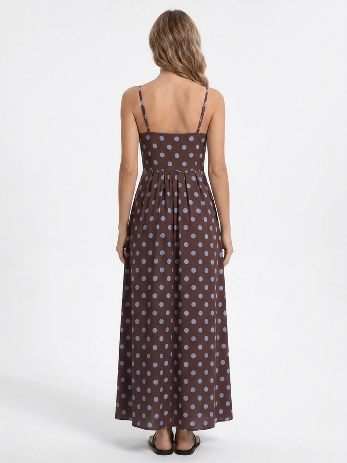 PHILIPPA Women's Polka Dot Pleated Spaghetti Strap Maxi Dress