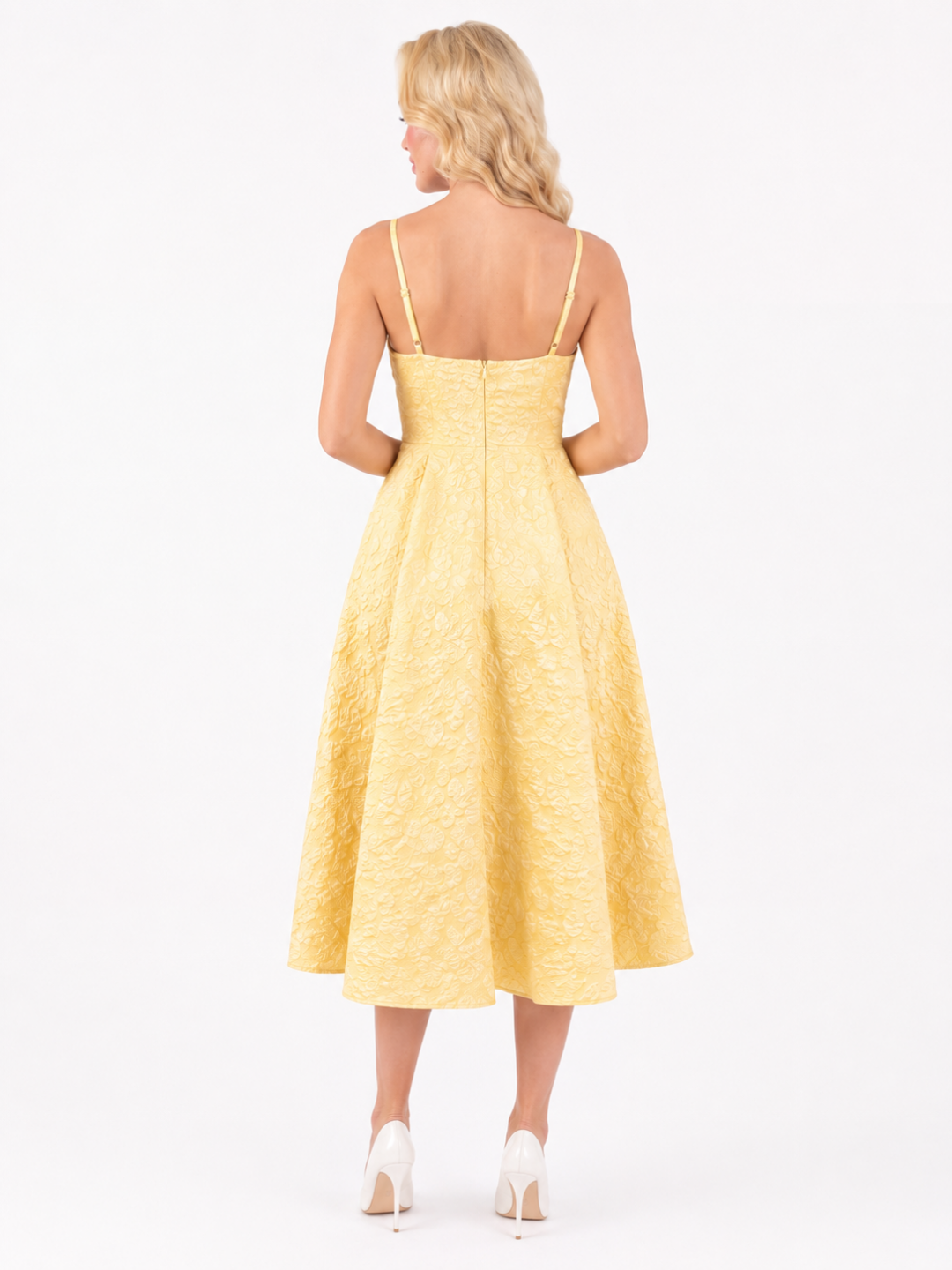 ASHGROVE Women's Textured Jacquard Square-Neck A-Line Midi Dress