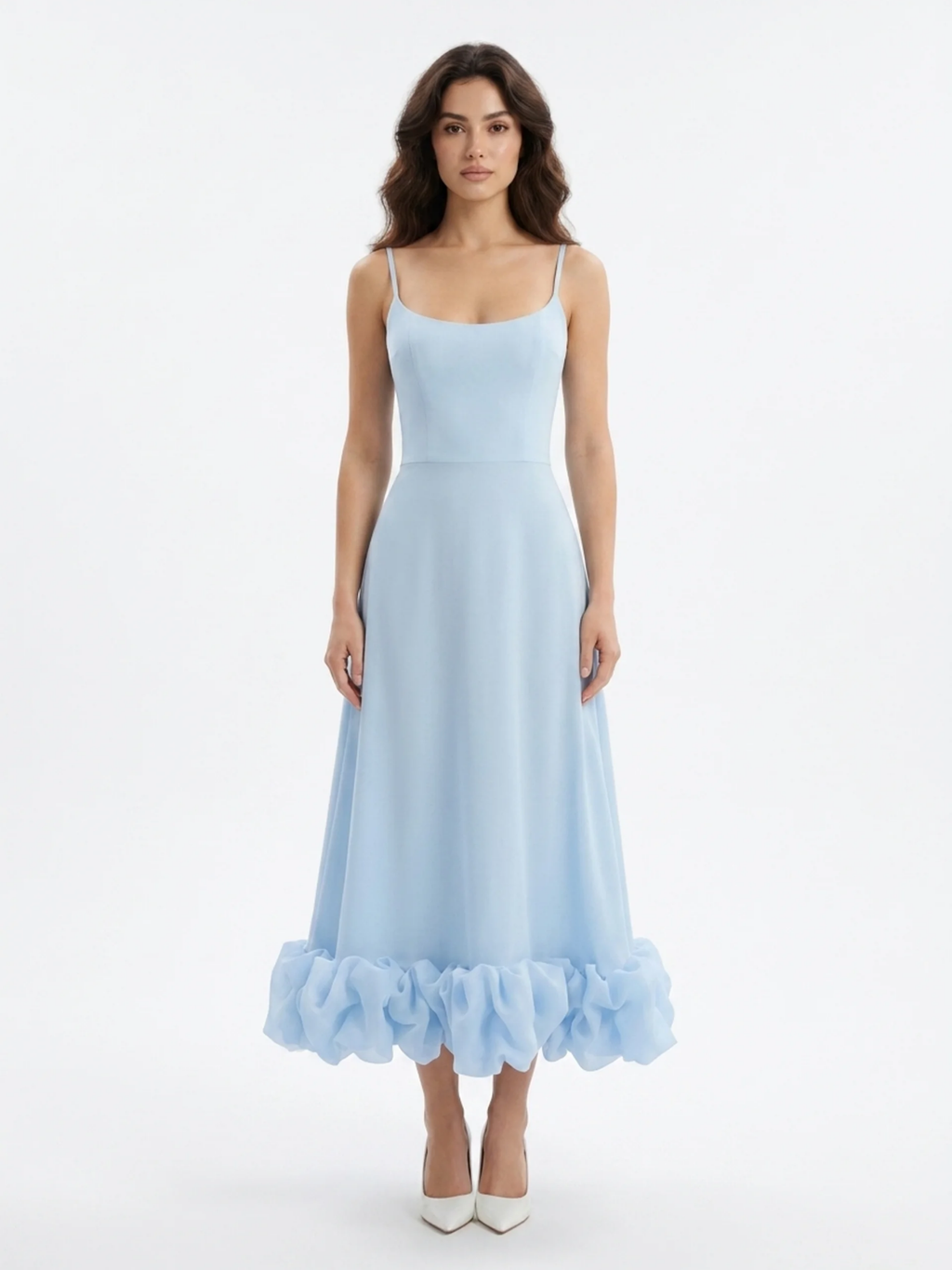 FAELAN Women's Sleeveless Twirl Midi Dress with Ruffle Hem