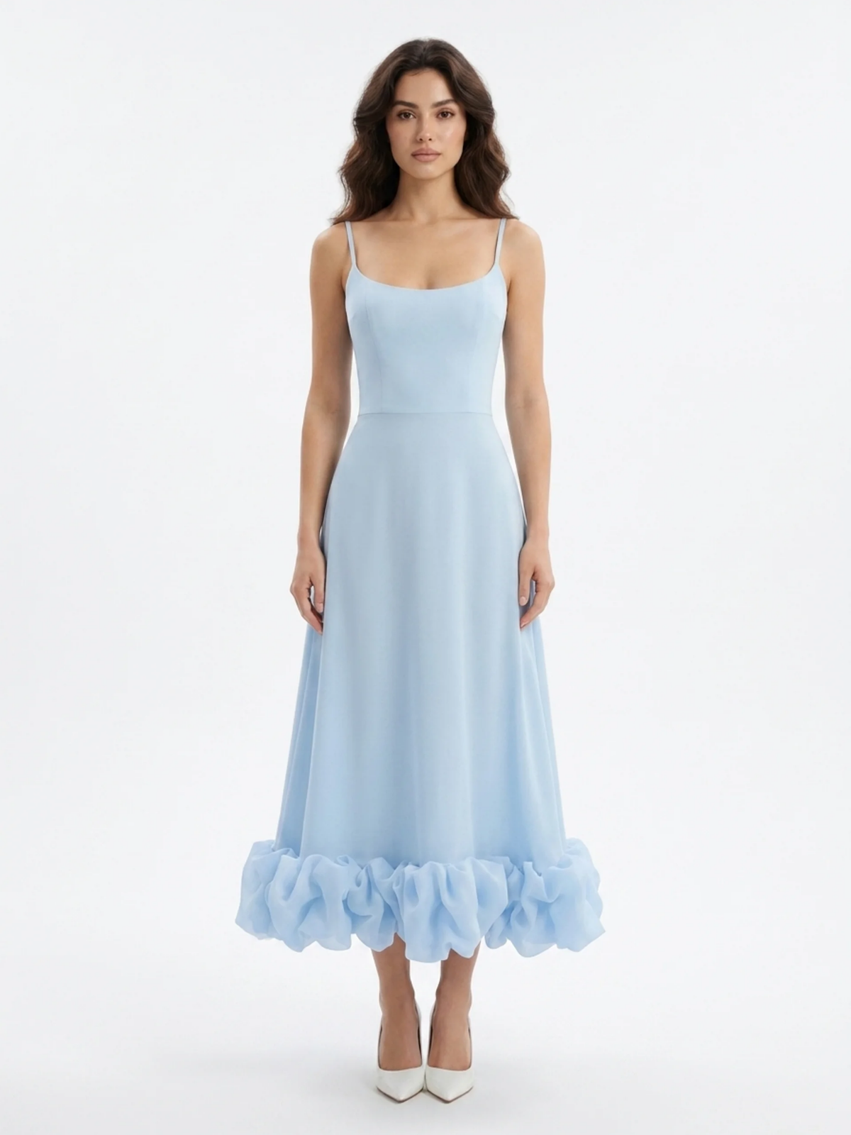 FAELAN Women's Sleeveless Twirl Midi Dress with Ruffle Hem