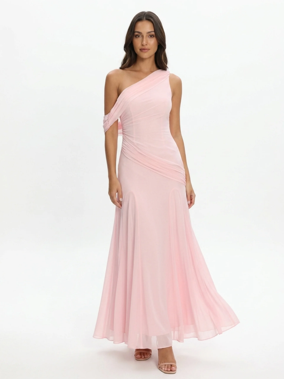 GALATEA Women's Asymmetric Draped One-Shoulder Maxi Gown