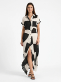 WINTERSAGE Women's Geometric Print Button-Front Maxi Shirt Dress