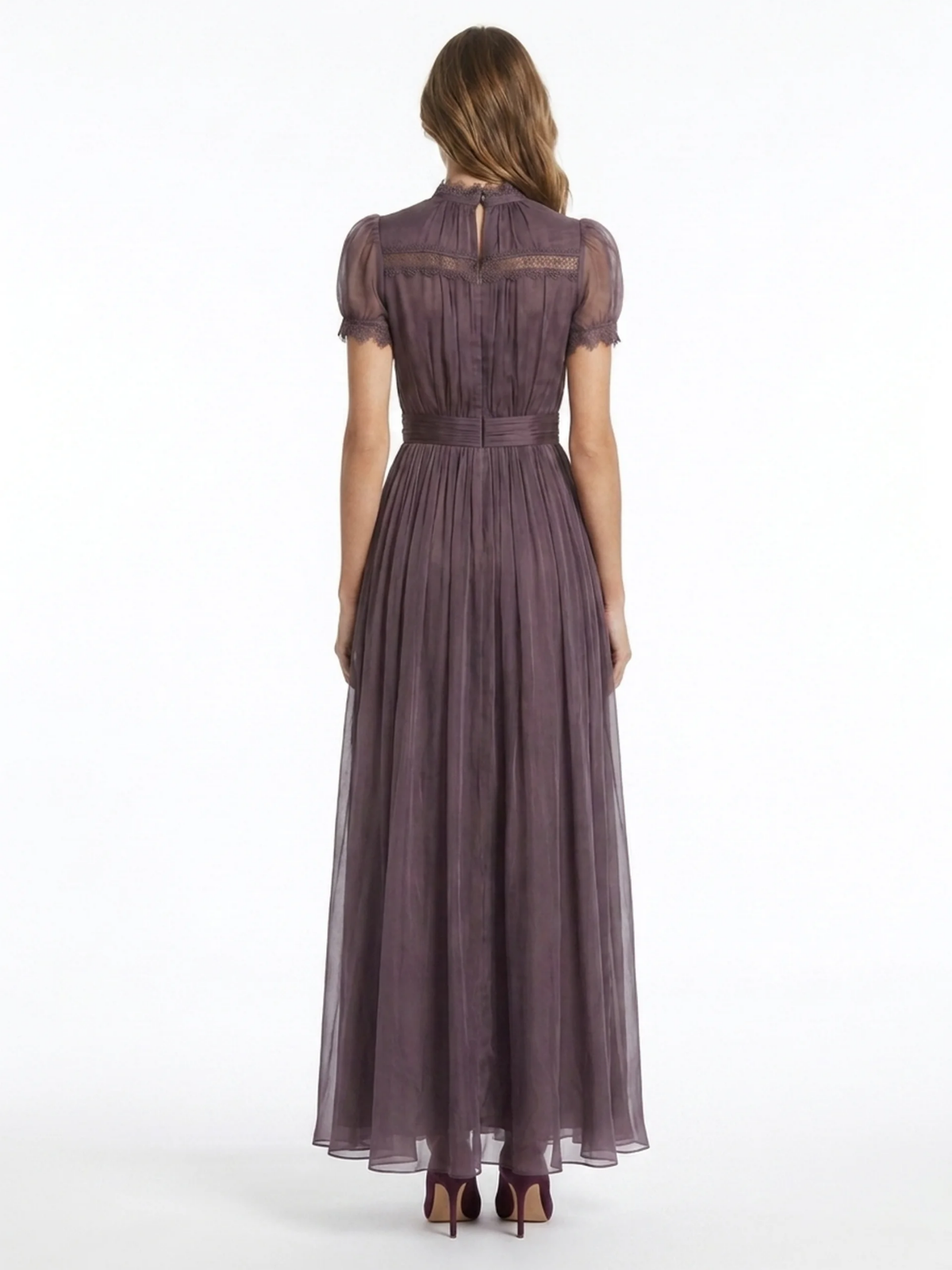 TULLIA Women's Lace Keyhole Chiffon Maxi Dress