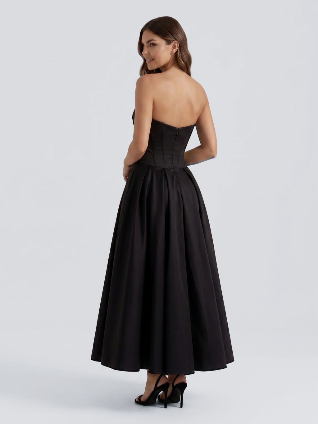 VIANNE Women's Strapless Sweetheart Midi Dress with Full Skirt