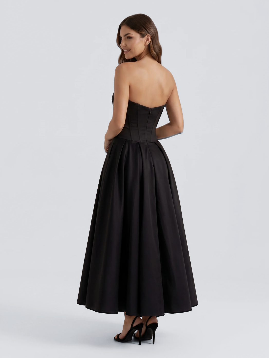 VIANNE Women's Strapless Sweetheart Midi Dress with Full Skirt