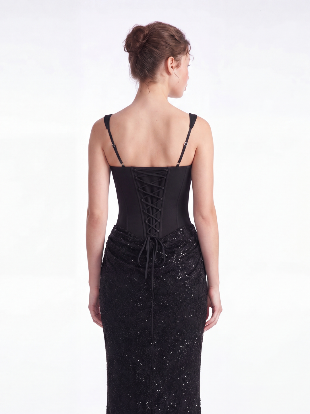 ETTAMAE Women's Corset Midi Dress with Embellished Skirt