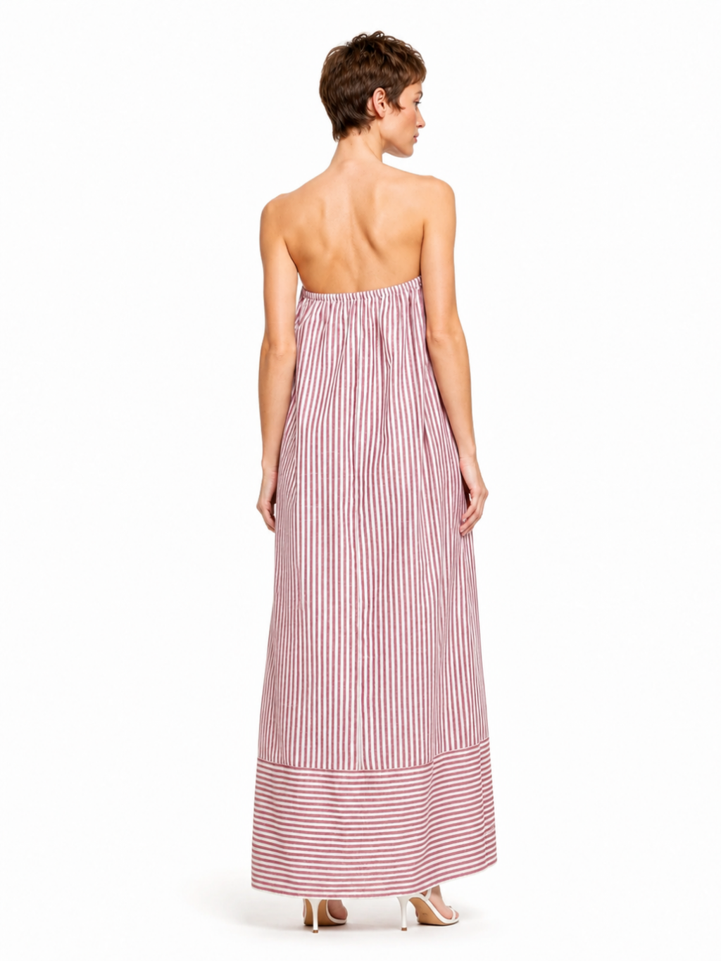 ROSAMUND Women's Strapless Striped Bandeau Maxi Dress