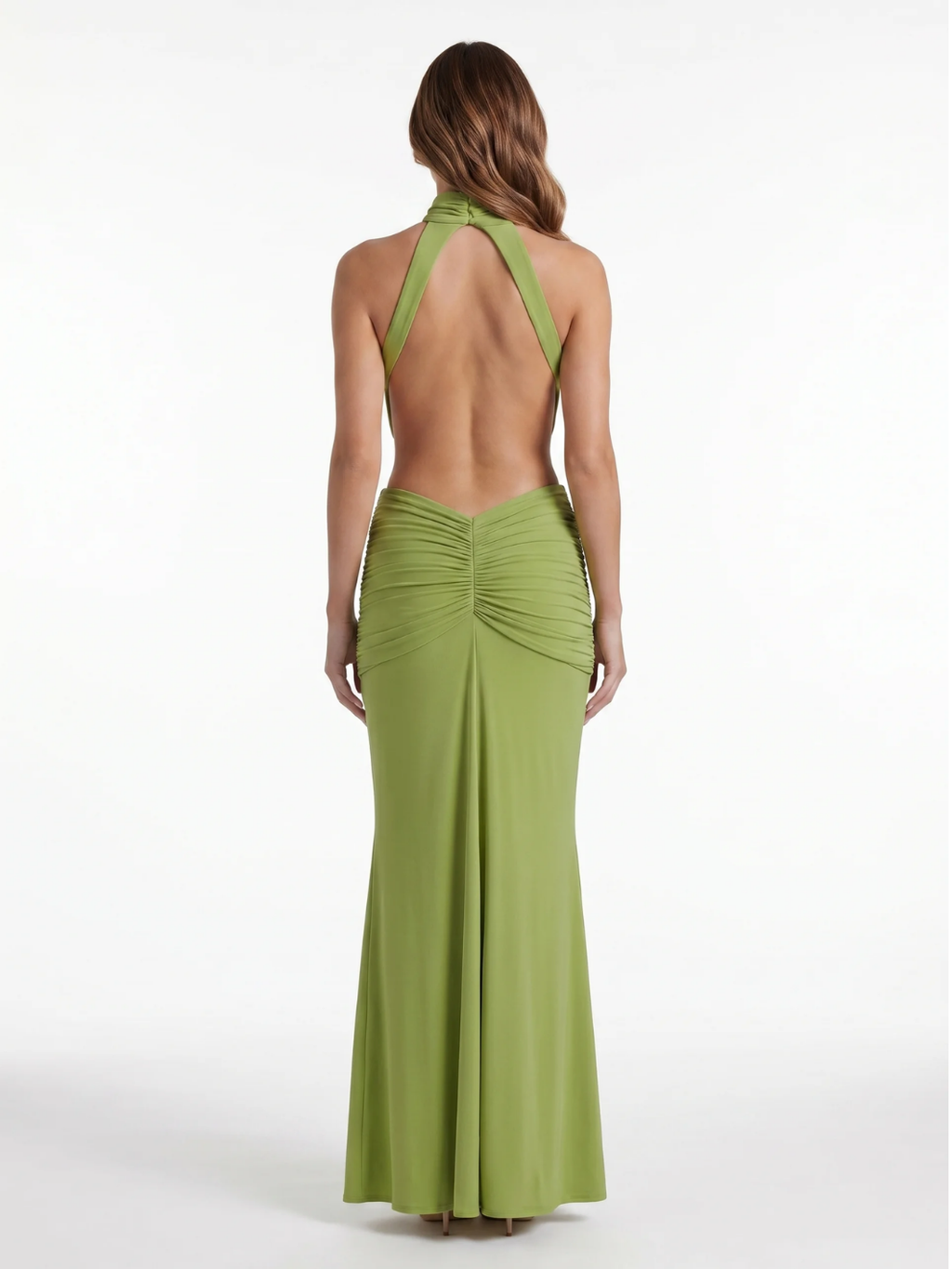 BELINDA Women's Halter Neck Side-Cutout Ruched Waist Maxi Dress