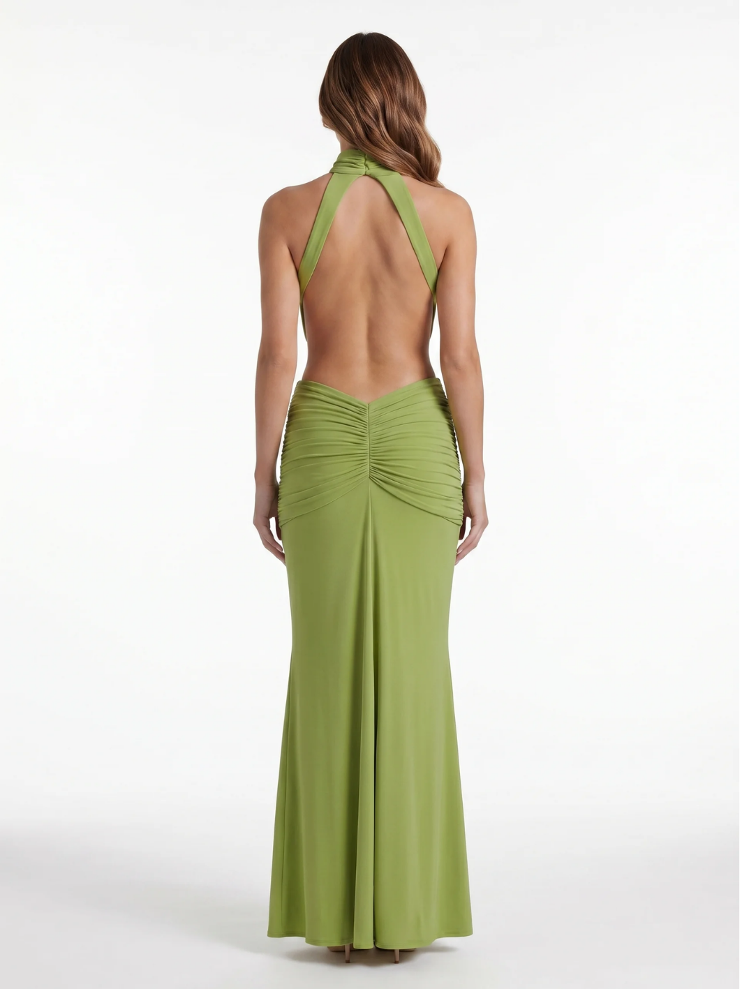 BELINDA Women's Halter Neck Side-Cutout Ruched Waist Maxi Dress