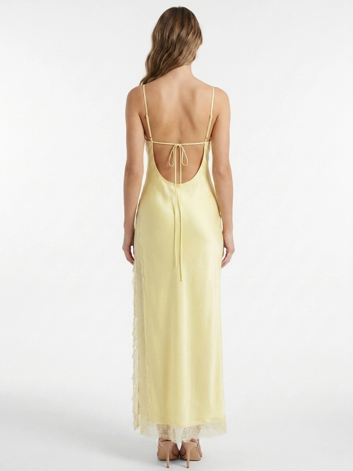 ELOWYN Women's Satin Lace-Trim Slip Maxi Dress