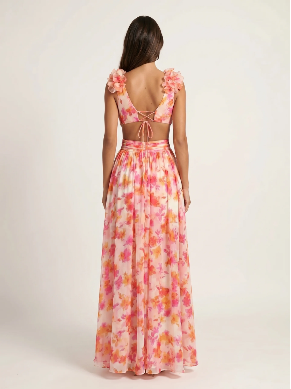 CYRIELLE Women's Floral Plunge Cut-Out Chiffon Maxi Dress