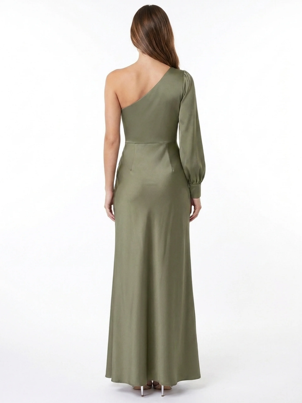 IVORINE Women's One-Shoulder Slit Satin Maxi Dress