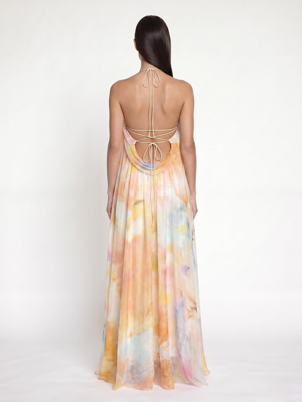 WRENNA Women's Printed Halter Backless Flowing Maxi Dress