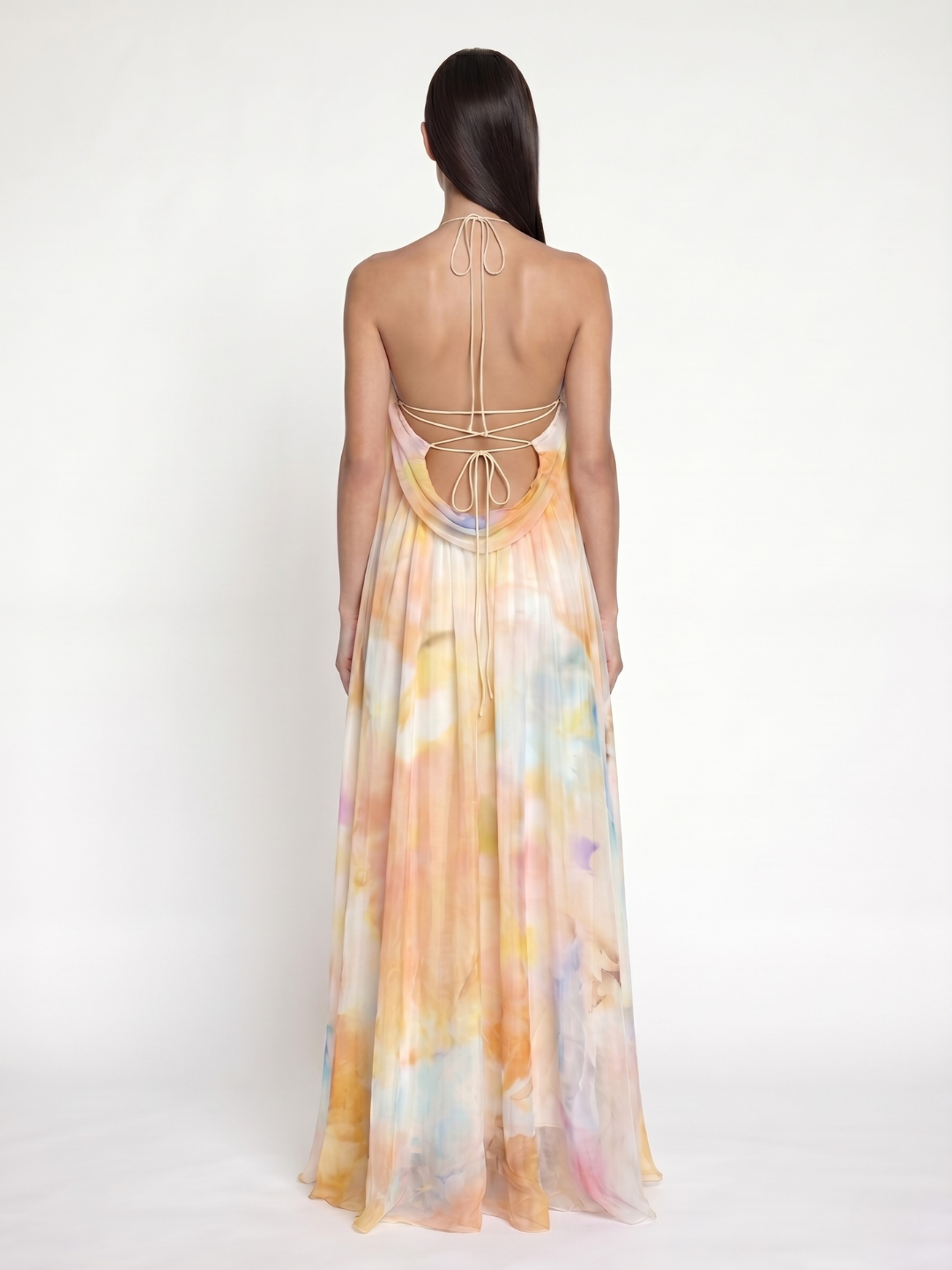 WRENNA Women's Printed Halter Backless Flowing Maxi Dress