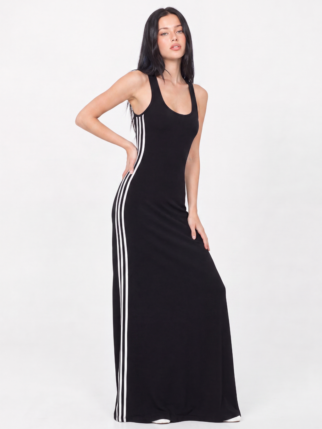 ZENOBIA Women's Side-Stripe Racerback Bodycon Tank Maxi Dress