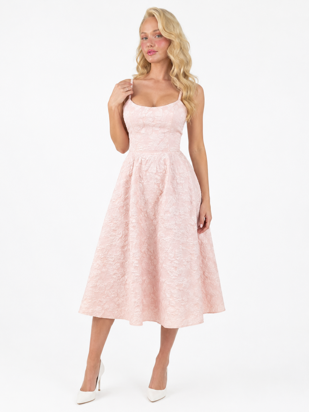 ASHGROVE Women's Textured Jacquard Square-Neck A-Line Midi Dress