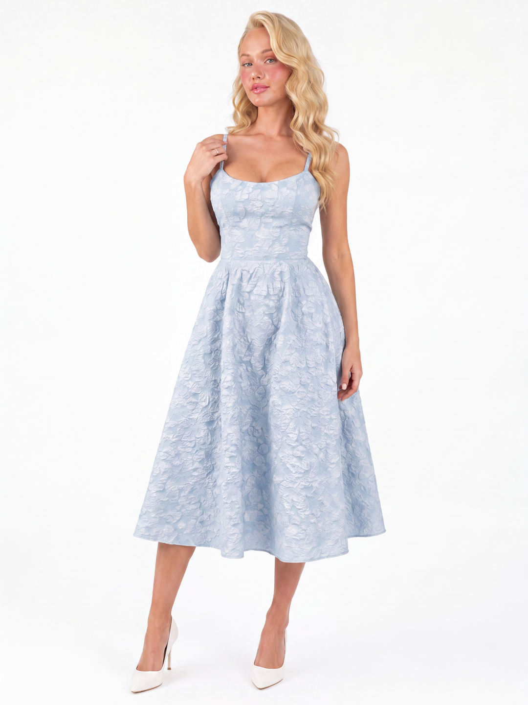 ASHGROVE Women's Textured Jacquard Square-Neck A-Line Midi Dress