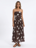AMARIS Women's Polka Dot Strapless Ruched Mesh Tiered Maxi Dress