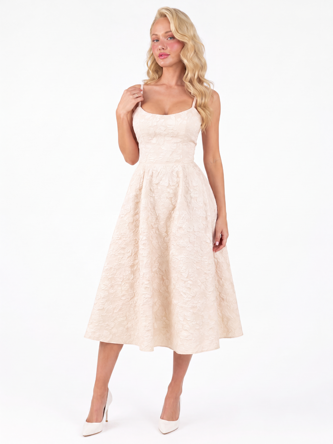 ASHGROVE Women's Textured Jacquard Square-Neck A-Line Midi Dress