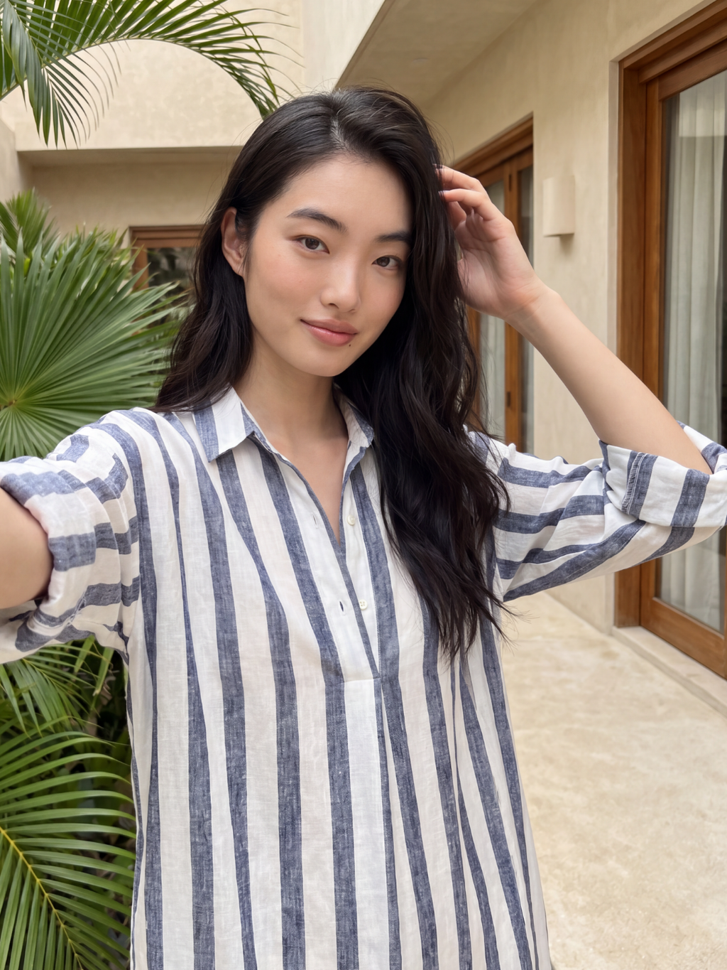 ISMAY Women's Striped Linen Long Shirt Dress