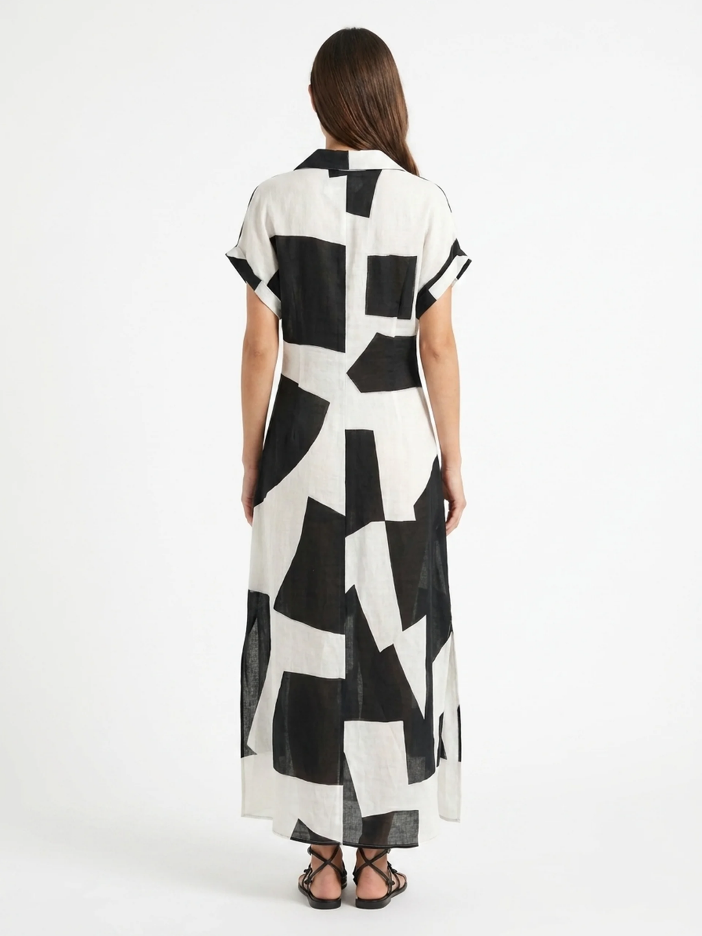 WINTERSAGE Women's Geometric Print Button-Front Maxi Shirt Dress