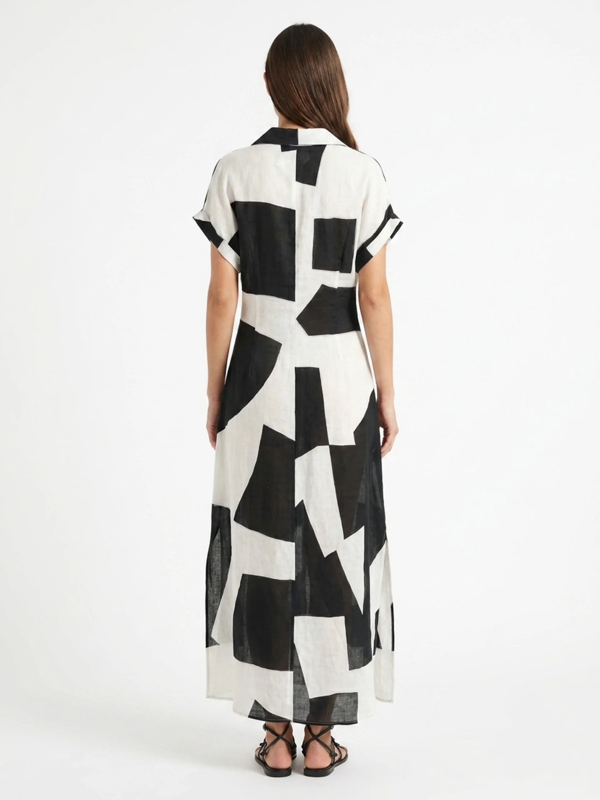 WINTERSAGE Women's Geometric Print Button-Front Maxi Shirt Dress