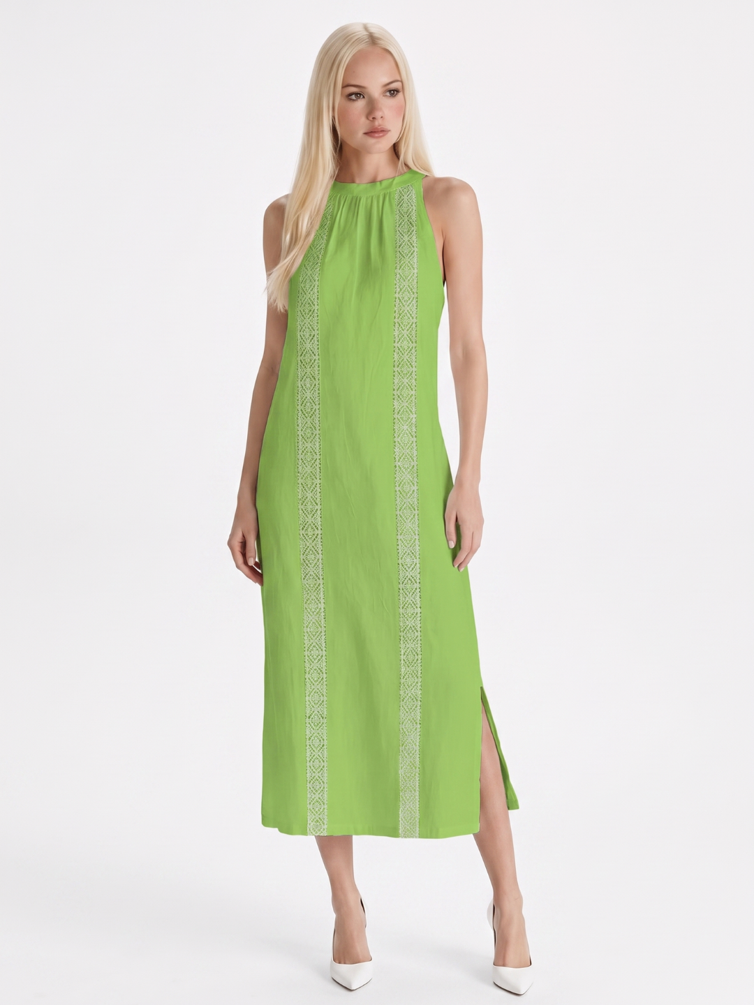 ULANI Women's Sleeveless Embroidered Mandarin Collar Midi Dress