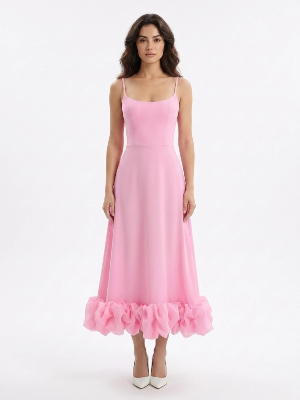 FAELAN Women's Sleeveless Twirl Midi Dress with Ruffle Hem