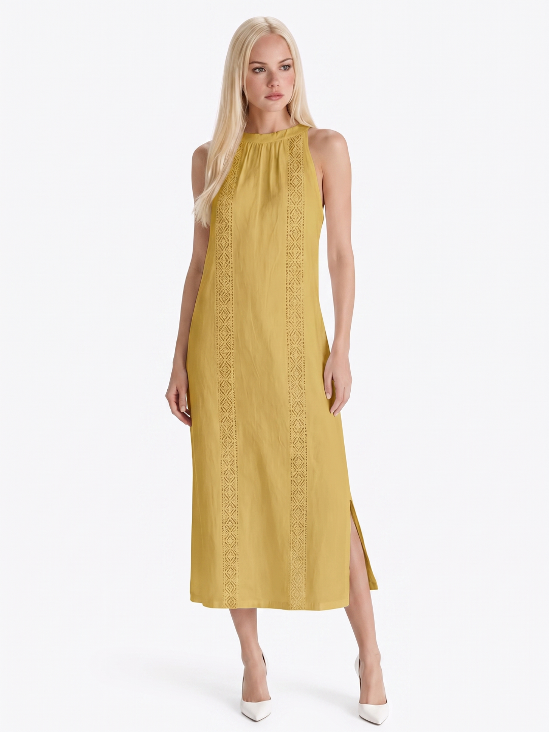 ULANI Women's Sleeveless Embroidered Mandarin Collar Midi Dress