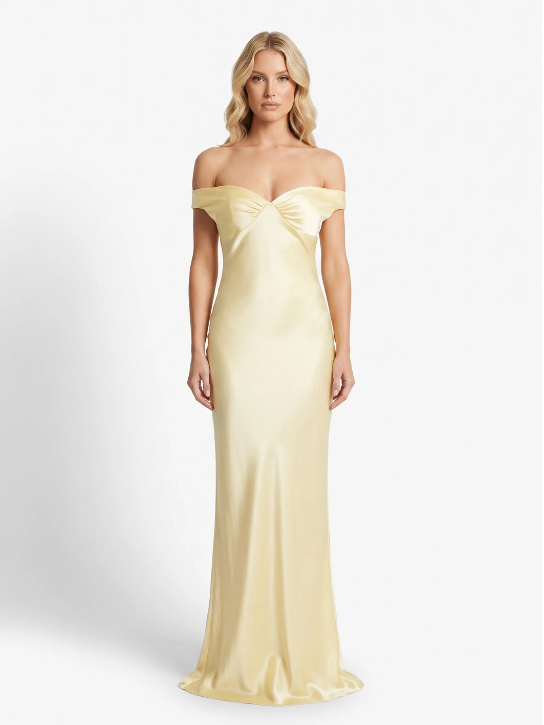 QUERIDA Women's Off-Shoulder Draped Satin Maxi Dress