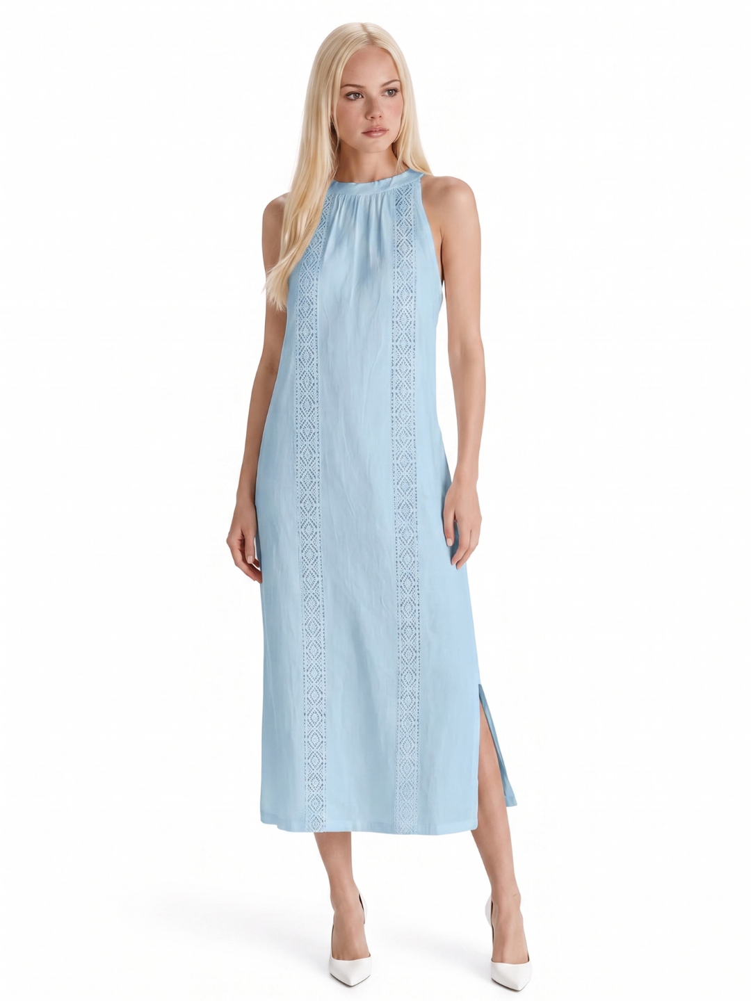 ULANI Women's Sleeveless Embroidered Mandarin Collar Midi Dress