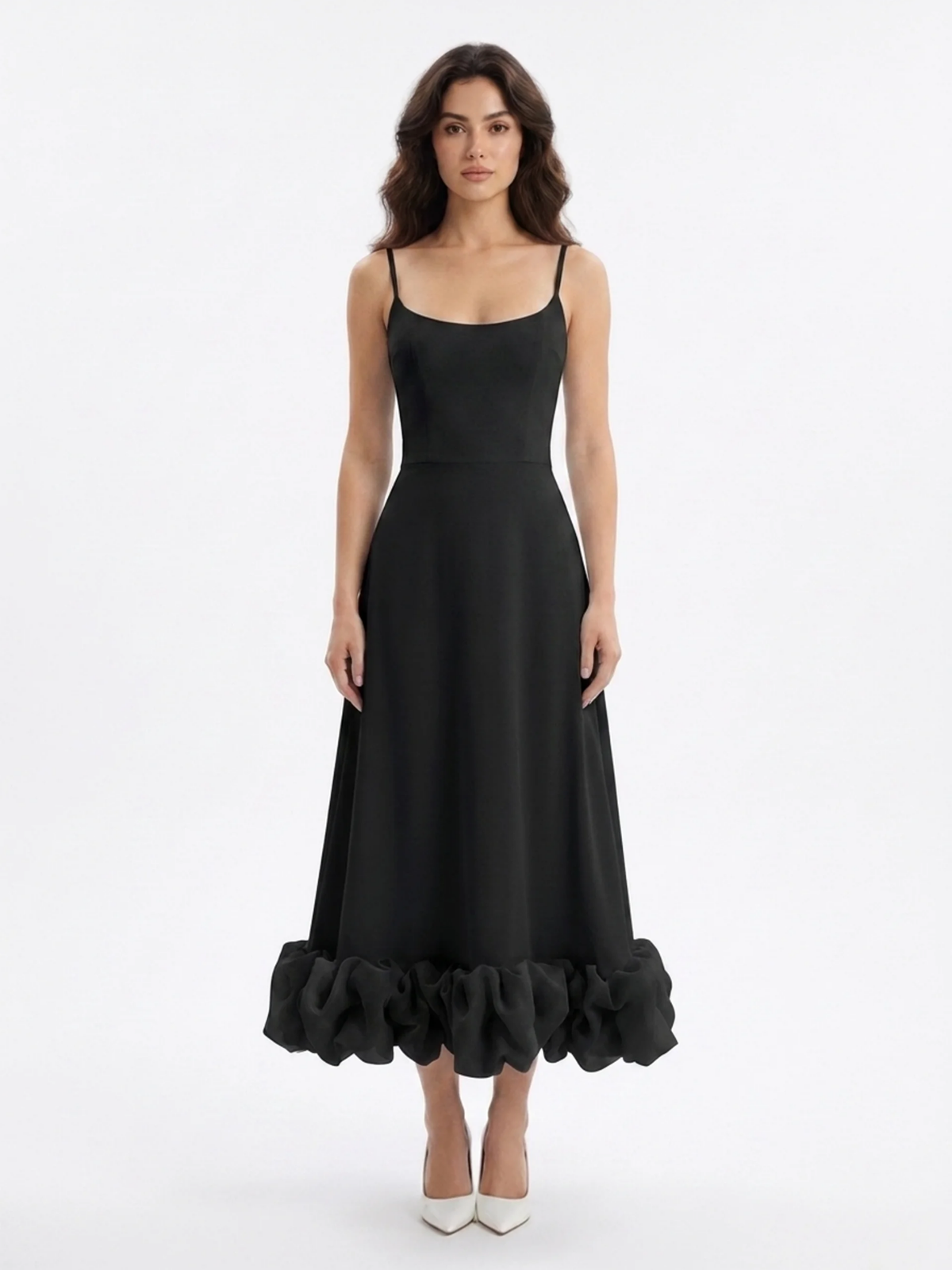 FAELAN Women's Sleeveless Twirl Midi Dress with Ruffle Hem