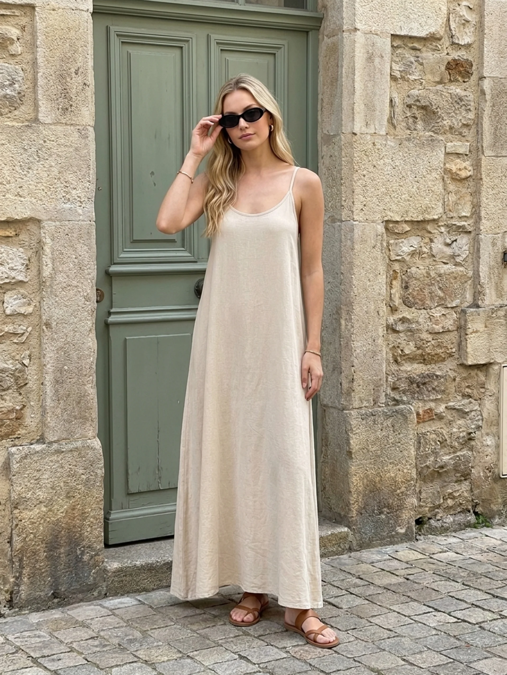 HALSTON Women's Scoop Neck Flowy Boho Maxi Dress