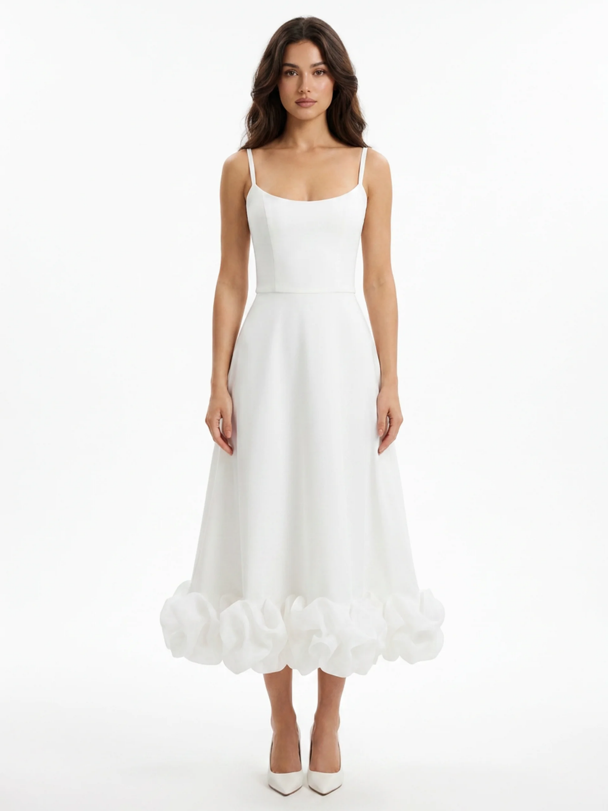 FAELAN Women's Sleeveless Twirl Midi Dress with Ruffle Hem
