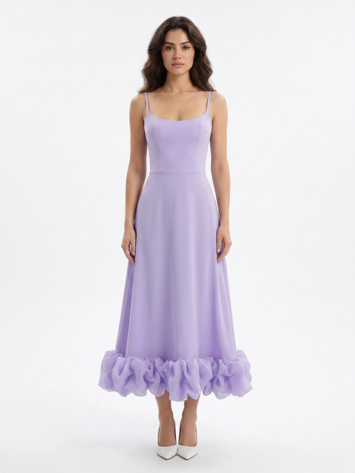 FAELAN Women's Sleeveless Twirl Midi Dress with Ruffle Hem