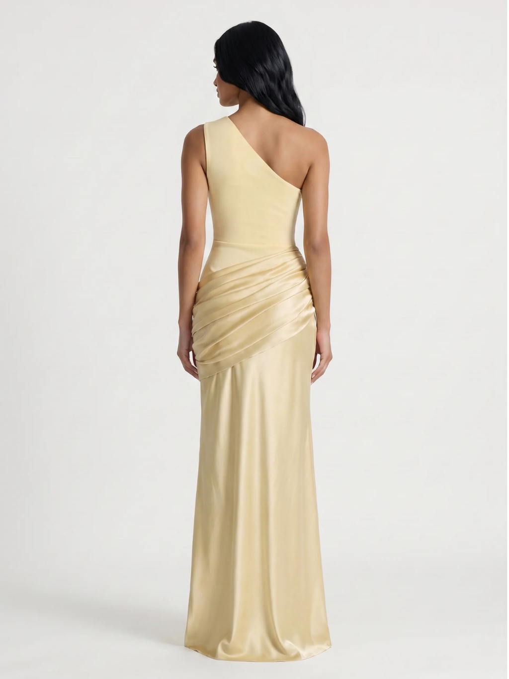 ELLOWEN Women's One-Shoulder Draped Satin Column Maxi Dress