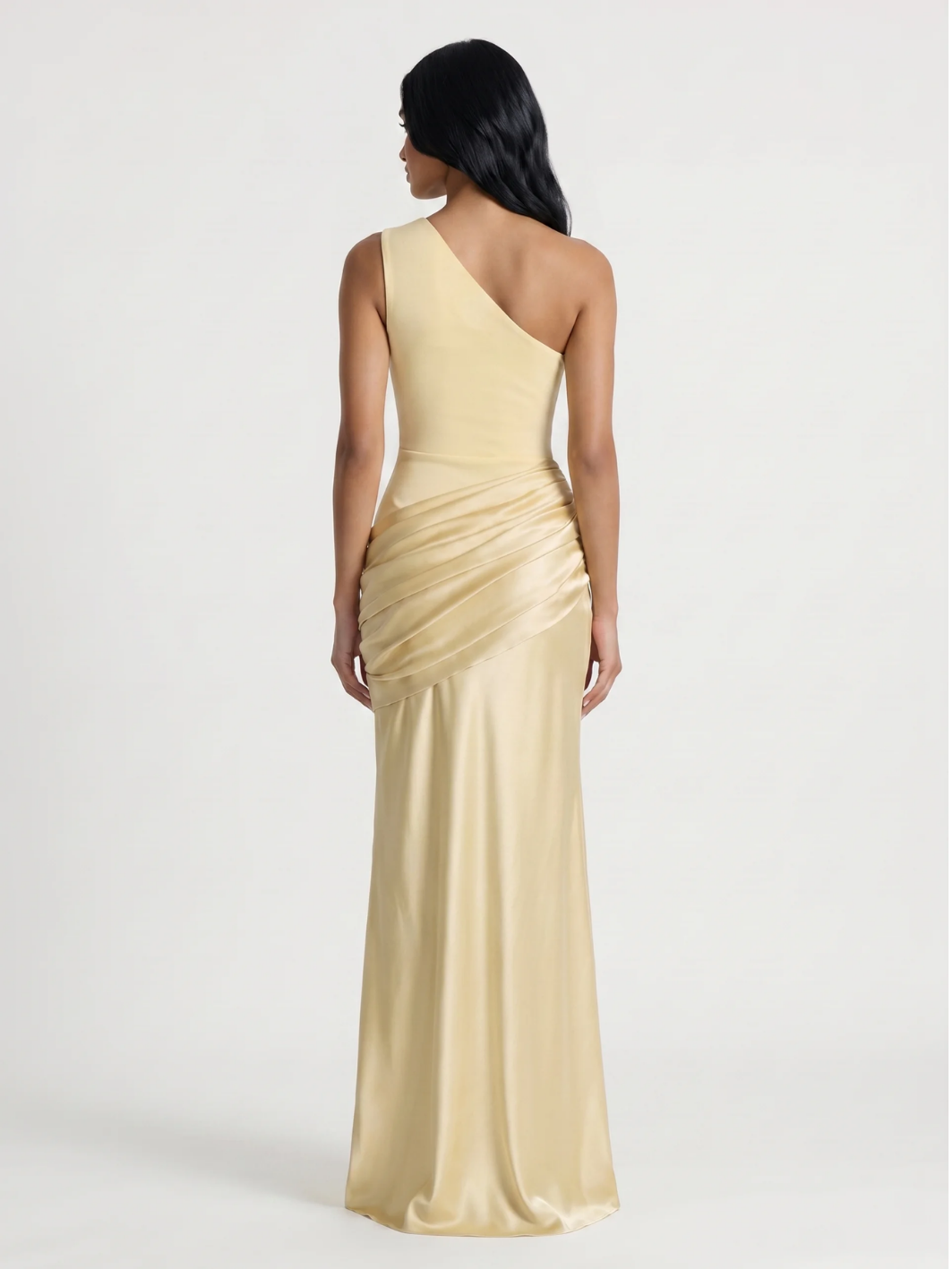 ELLOWEN Women's One-Shoulder Draped Satin Column Maxi Dress