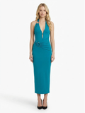 LORELAI Women's Deep V-Neck Halter Ruched Bodycon Maxi Dress