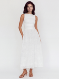 NOOR Women's Sleeveless Eyelet Maxi Dress with Ruched Bodice