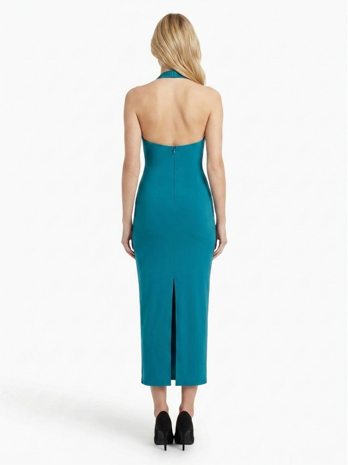 LORELAI Women's Deep V-Neck Halter Ruched Bodycon Maxi Dress