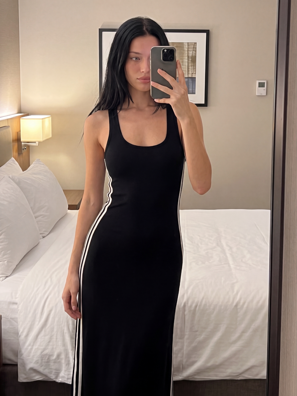 ZENOBIA Women's Side-Stripe Racerback Bodycon Tank Maxi Dress