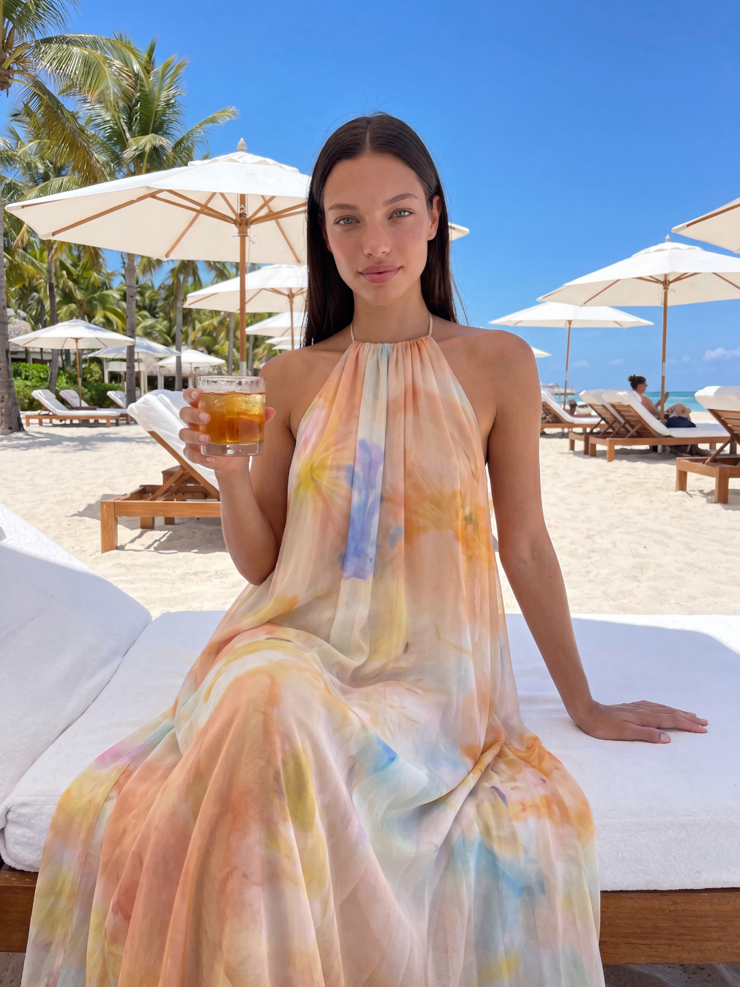 WRENNA Women's Printed Halter Backless Flowing Maxi Dress
