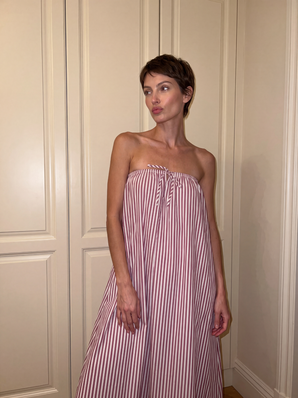 ROSAMUND Women's Strapless Striped Bandeau Maxi Dress