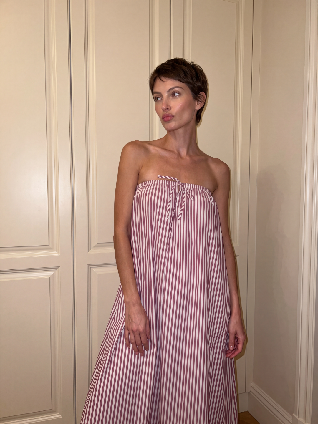 ROSAMUND Women's Strapless Striped Bandeau Maxi Dress