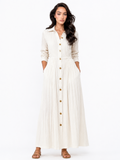ROSALIQUE Women's Long Sleeve Textured Button-Front Maxi Shirt Dress