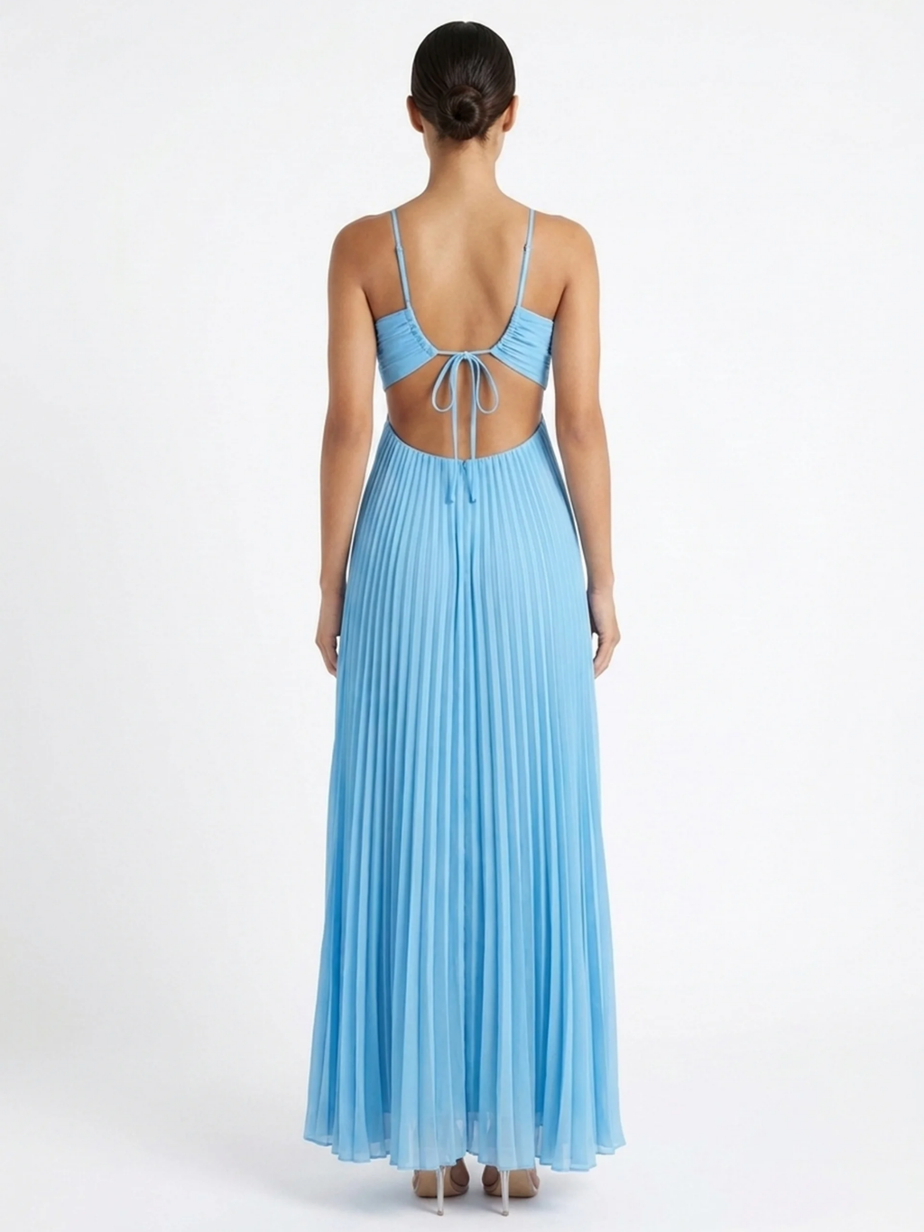 LIORA Women's Halter Pleated Maxi Dress with Cutouts